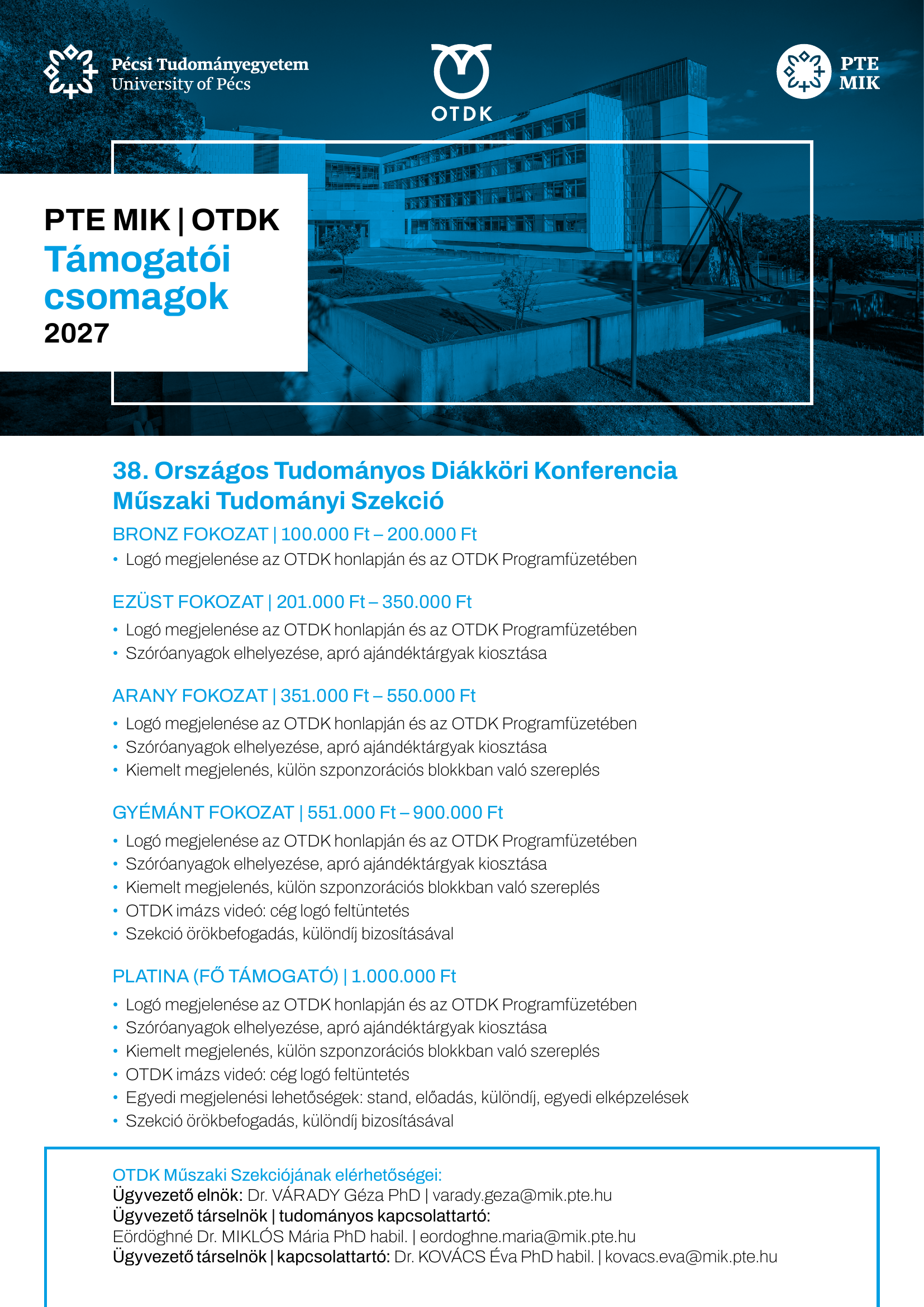 38. OTDK Műszaki Szekció – Támogatói csomagok